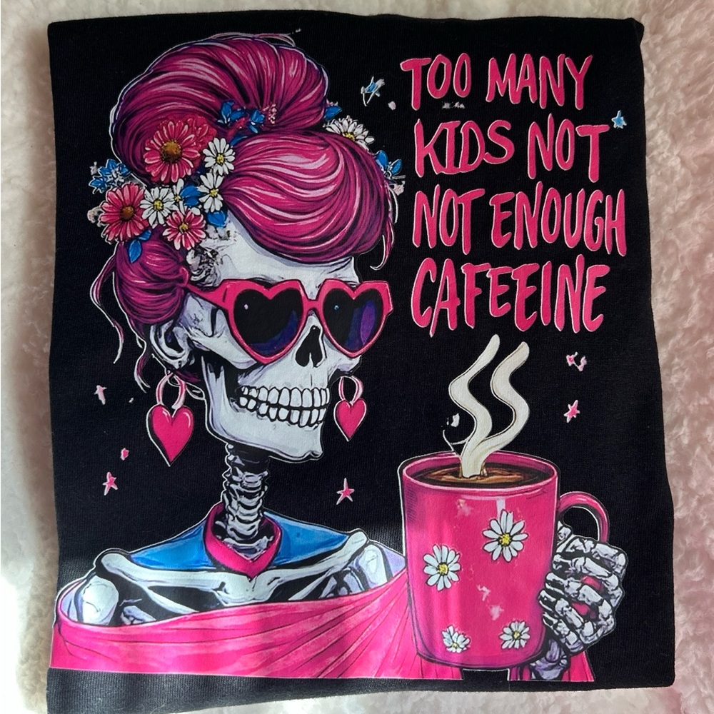 Skeleton Graphic Tee with Pink Accents